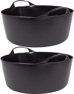 2x Stuks Flexibele Kuip Emmers/wasmanden Rond Zwart 16 Liter - Opbergmanden